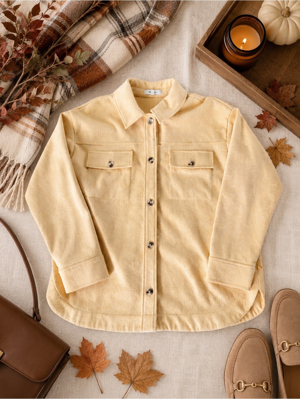Madewell Brushed Herringbone Knit Shirt Jacket in Candle Flame Size Medium